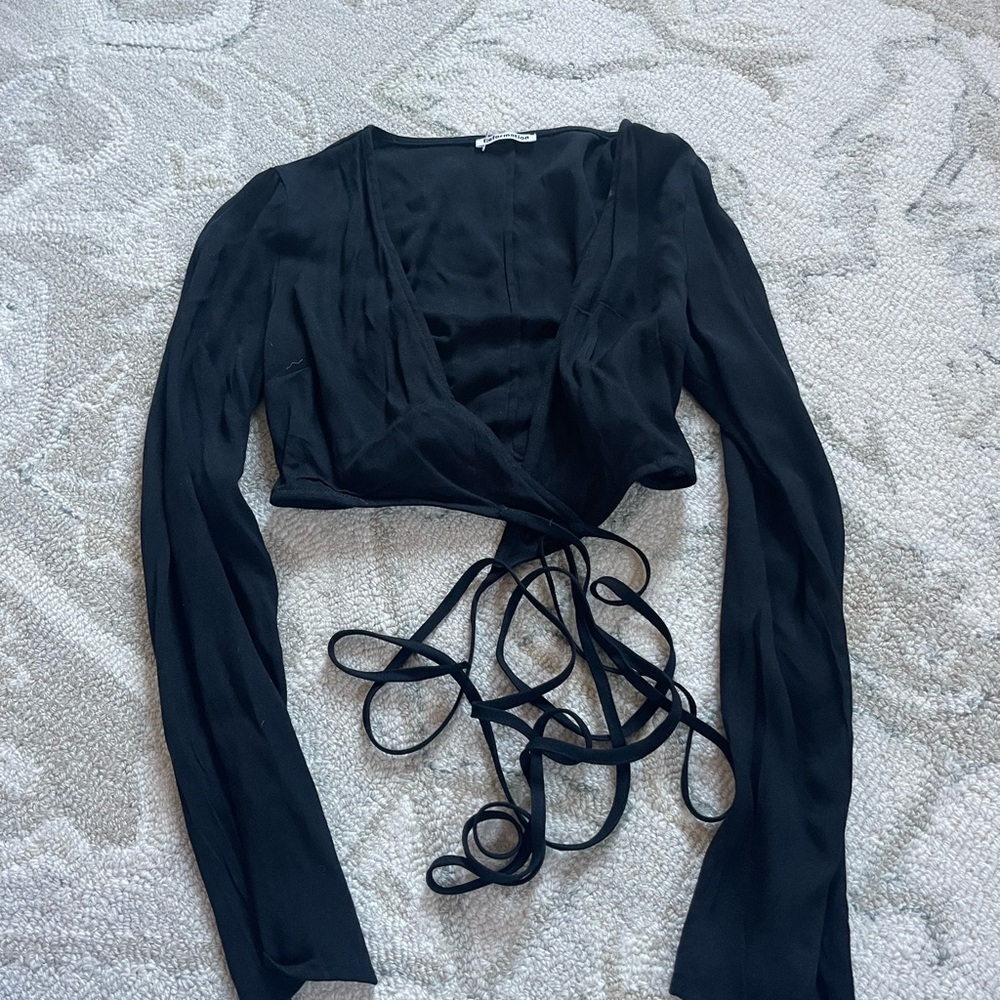 Reformation black crop top with wrap around ties